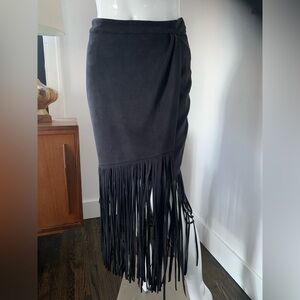 Le Chateau Black Fringe Faux suede Pencil Skirt